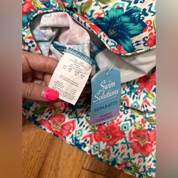 Swim Solutions Printed Bow Tummy-Control Tankini Top in Blue - Picture 6 of 6